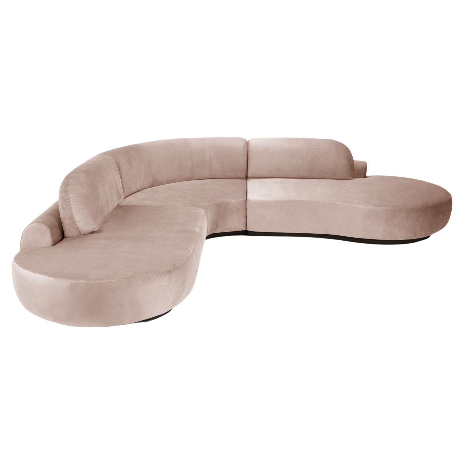 Naked Curved Sectional Sofa, 3 Piece with Beech Ash-056-5 and Vigo Blossom For Sale