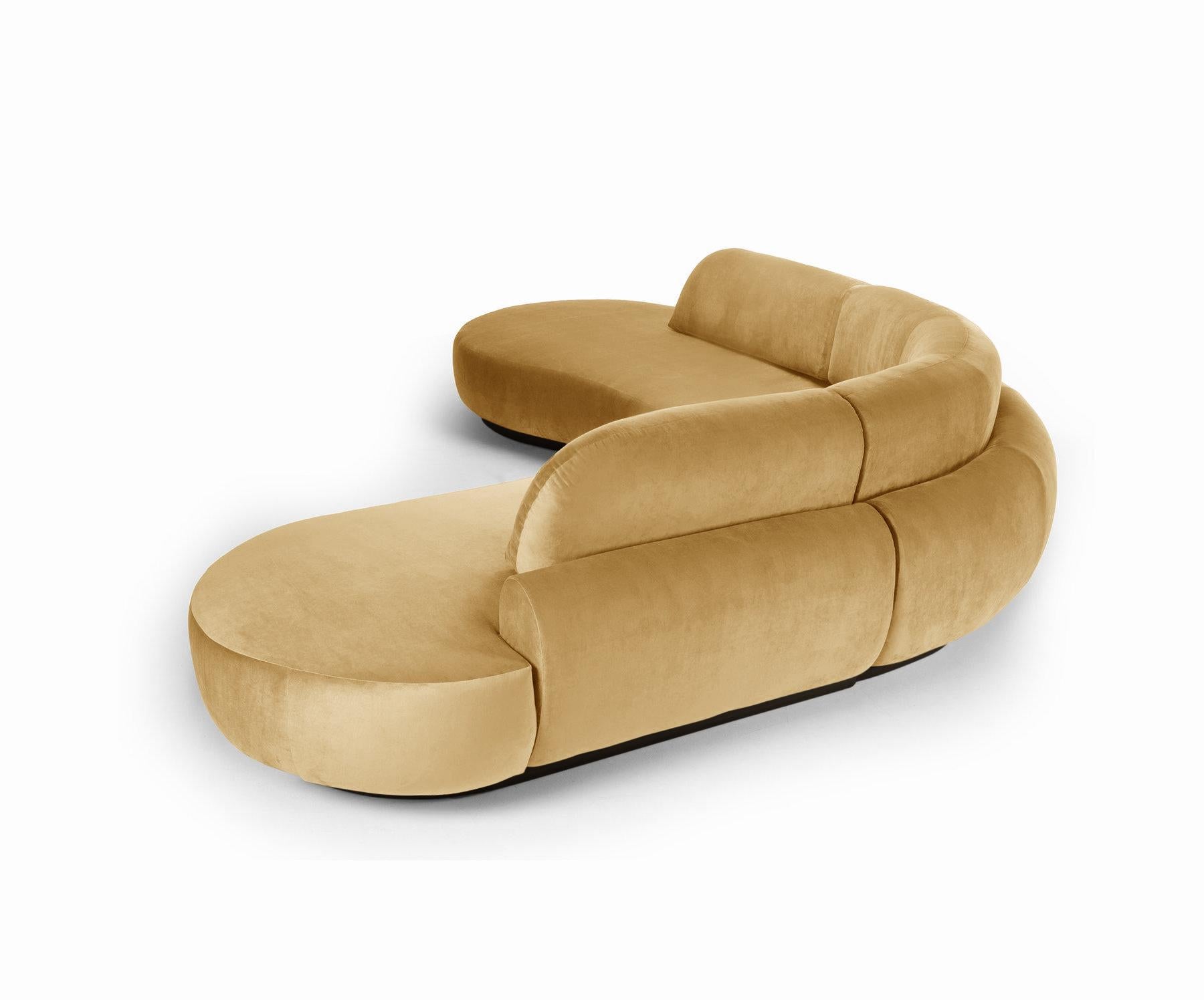 Portuguese Naked Curved Sectional Sofa, 3 Piece with Beech Ash-056-5 and Vigo Plantain For Sale