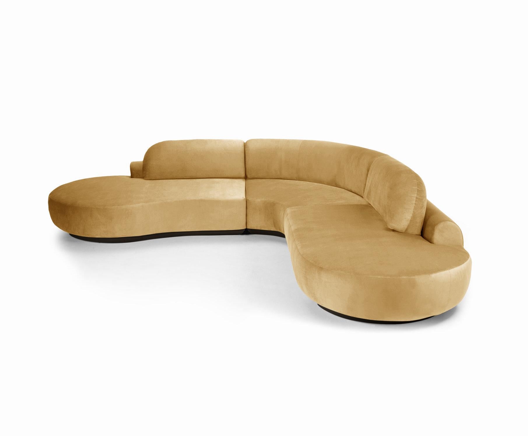The Naked Sectional Sofa is a modular sofa with inviting curves and a comfortable seating. Handmade with a solid wood base. The Naked Sectional Sofa is available in a number of different materials, finishes and combinations.

Material

Top : velvet