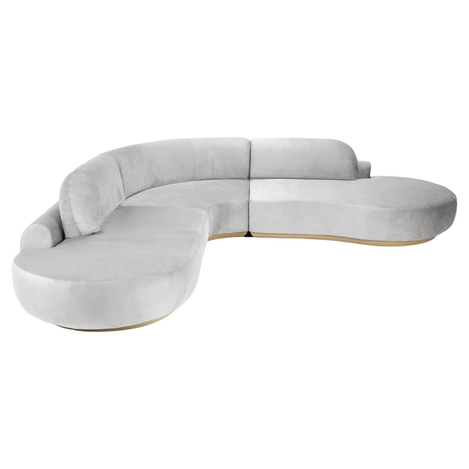 Canapé sectionnel à courbes nues, 3 pièces en chêne naturel et aluminium