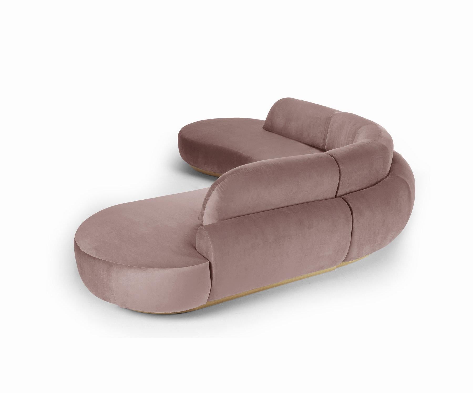 Portuguese Naked Curved Sectional Sofa, 3 Piece with Natural Oak and Barcelona Lotus For Sale