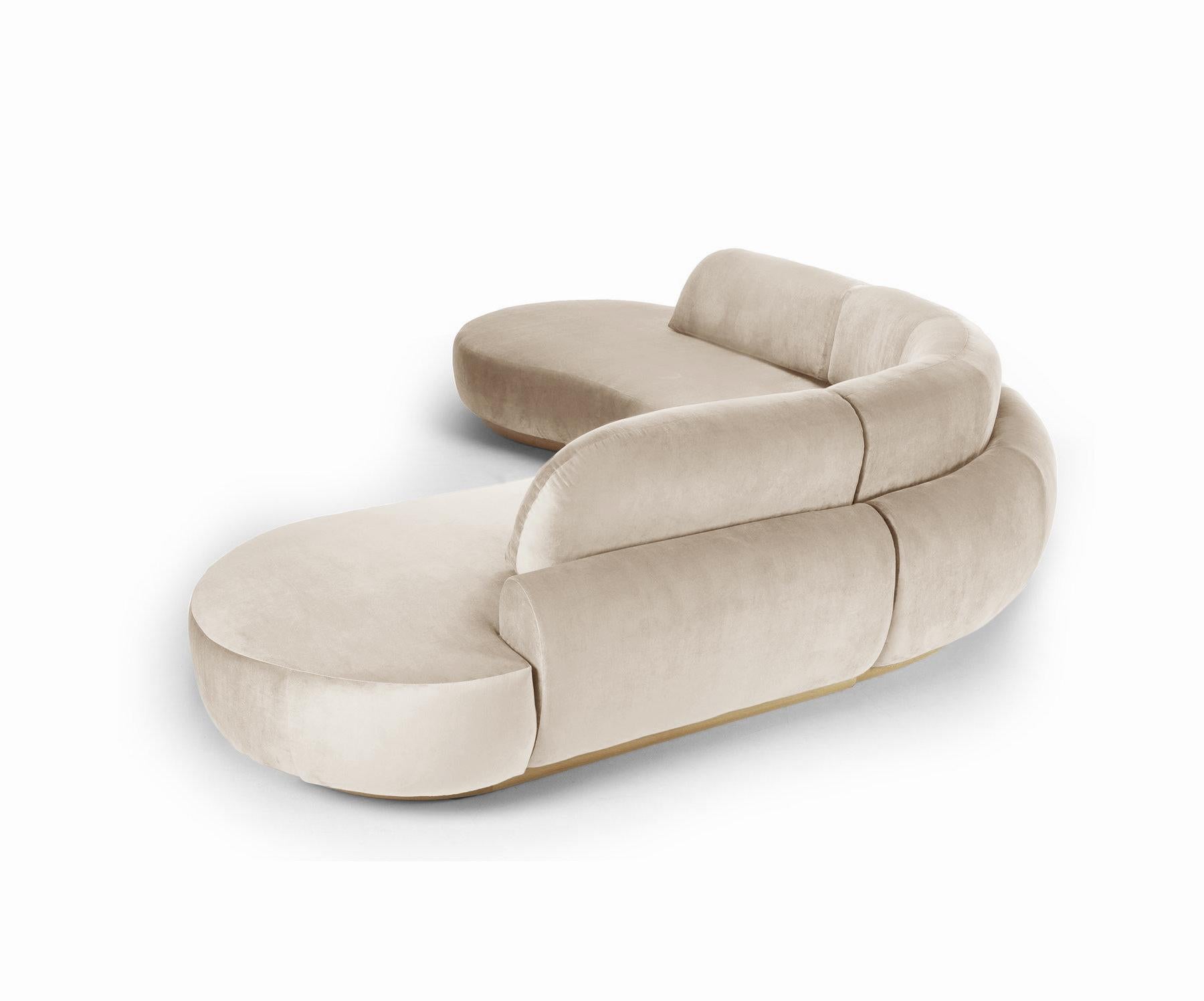 Sofá seccional curvo desnudo, 3 piezas con roble natural y nieve Boucle Portugués en venta