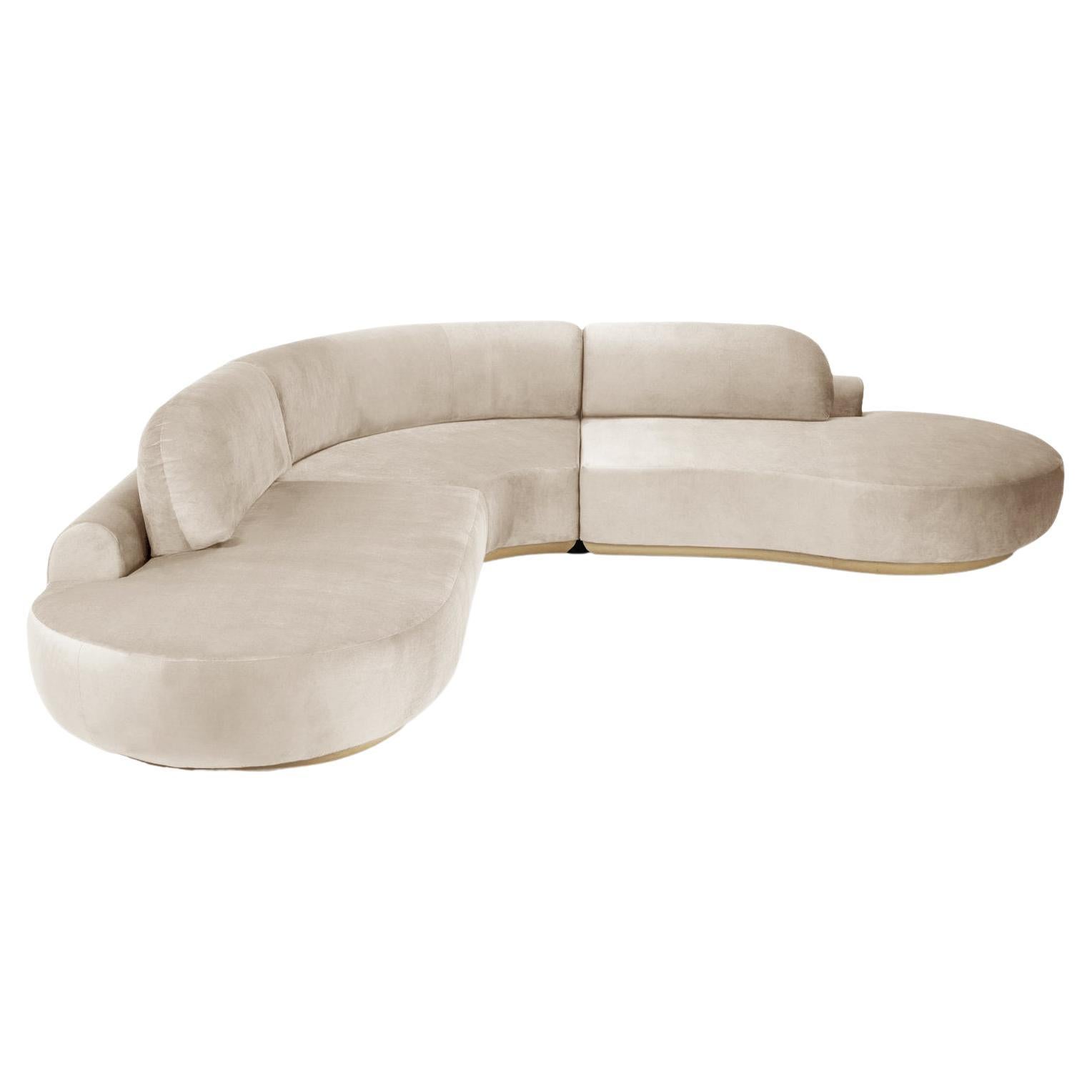 Naked Curved Sectional Sofa, 3 Piece with Natural Oak and Boucle Snow