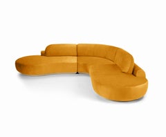 Naked Curved Sectional Sofa, 3 Piece with Natural Oak and Corn