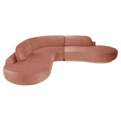 Naked Curved Sectional Sofa, 3 Piece with Natural Oak and Paris Brick