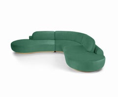 Naked Curved Sectional Sofa, 3 Piece with Natural Oak and Paris Green