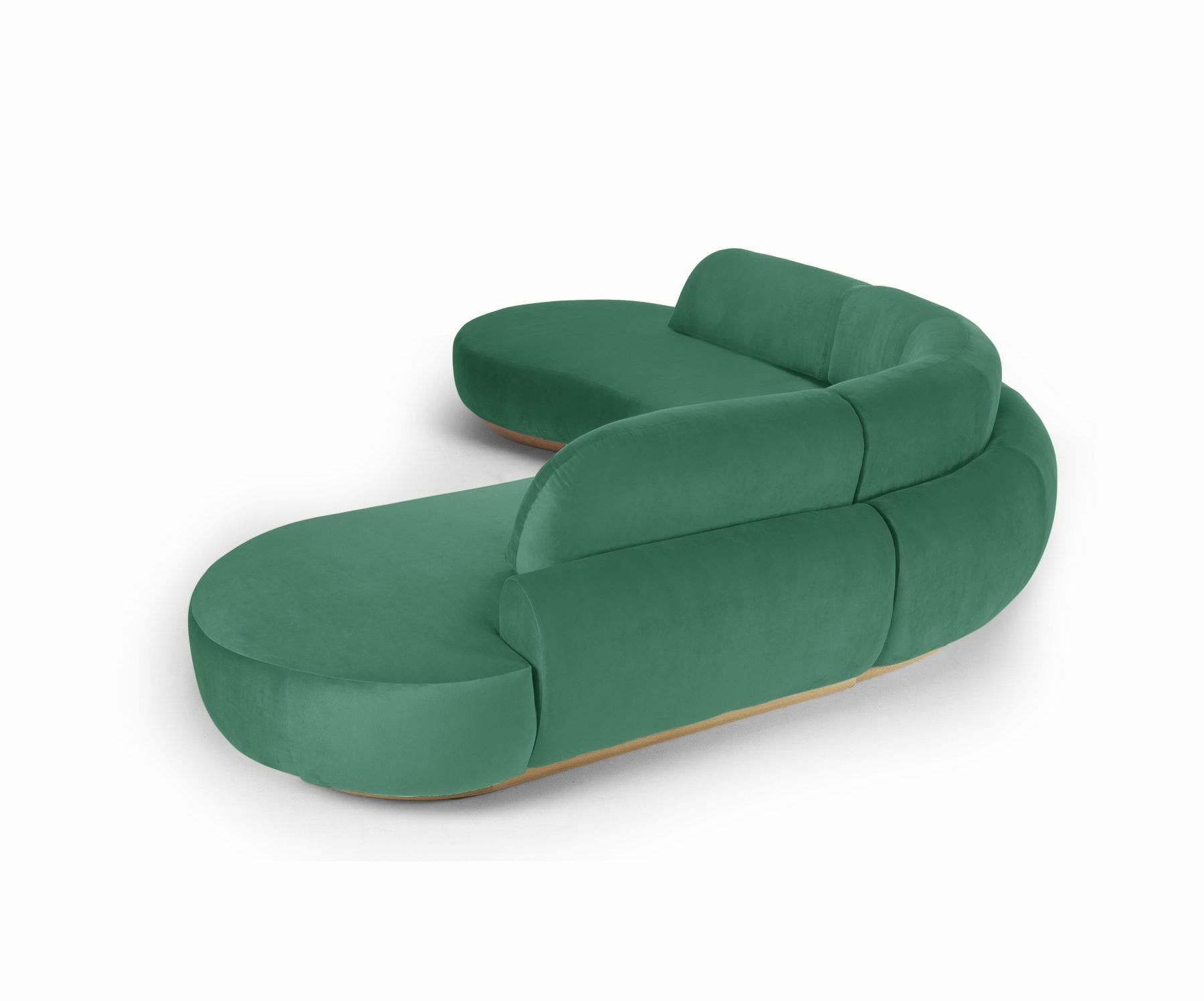 Portuguese Naked Curved Sectional Sofa, 3 Piece with Natural Oak and Paris Green For Sale