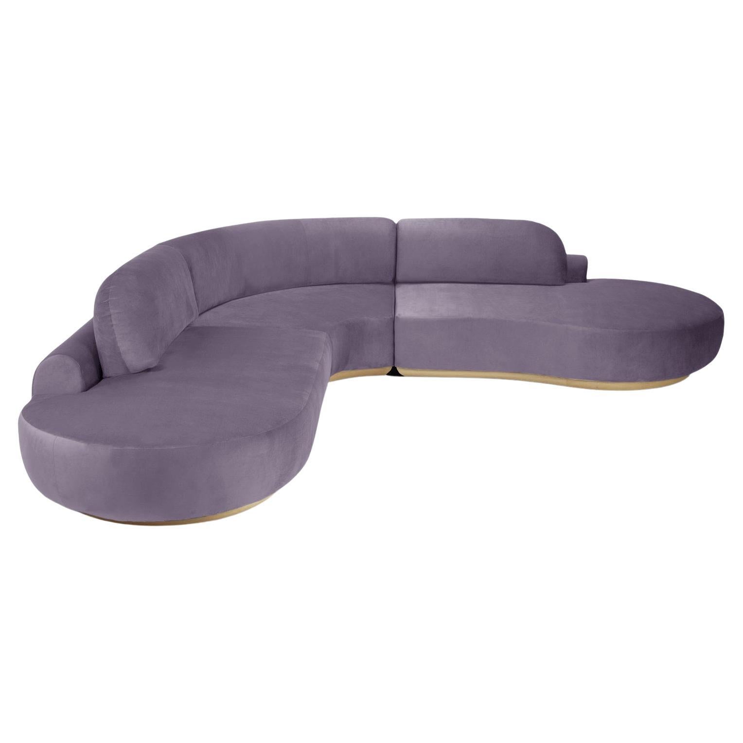 Naked Curved Sectional Sofa, 3 Piece with Natural Oak and Paris Lavanda For Sale