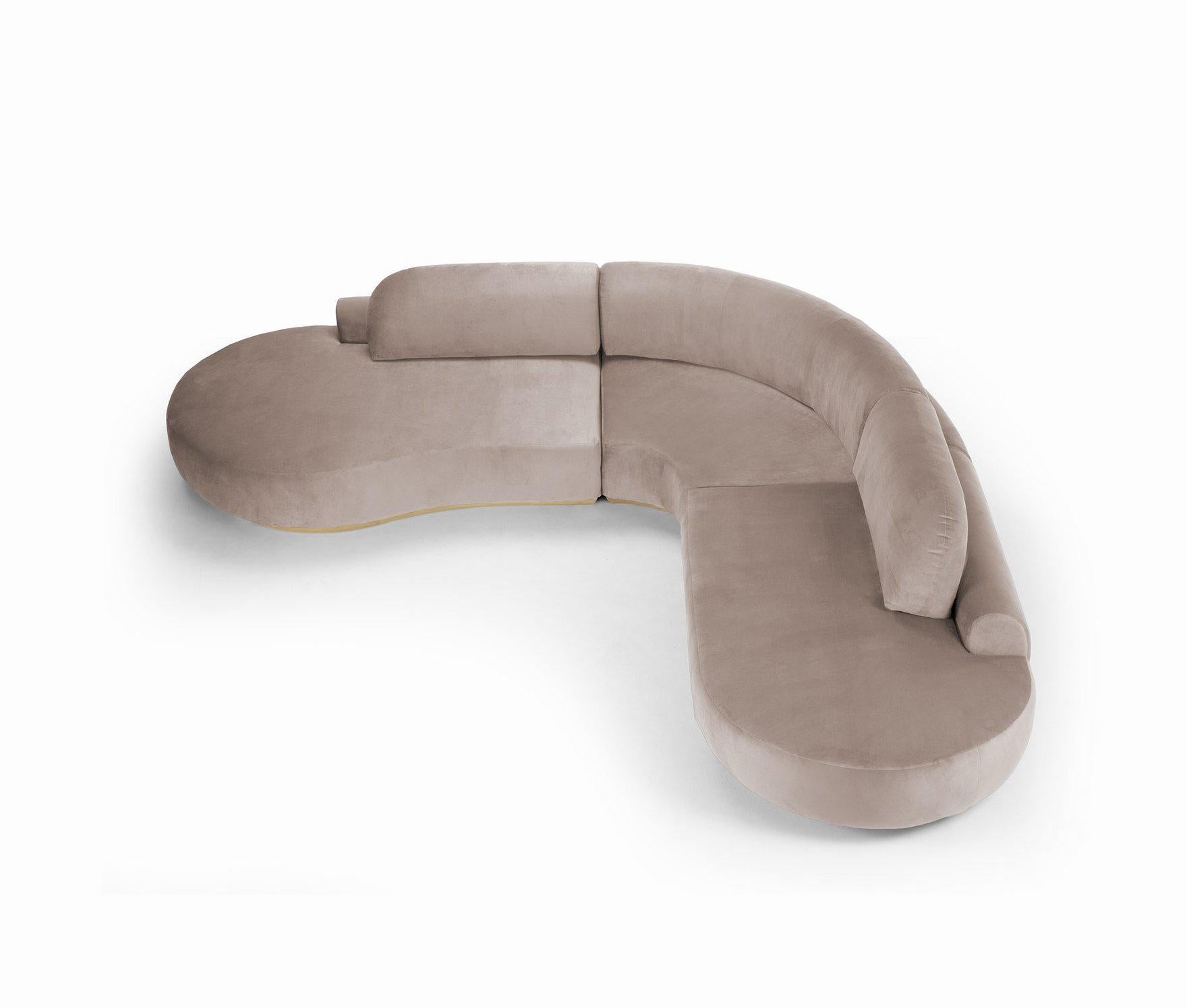 Modern Naked Curved Sectional Sofa, 3 Piece with Natural Oak and Paris Mouse For Sale