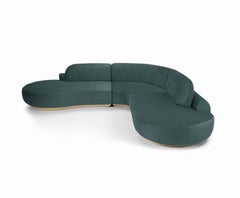 Naked Curved Sectional Sofa, 3 Piece with Natural Oak and Teal