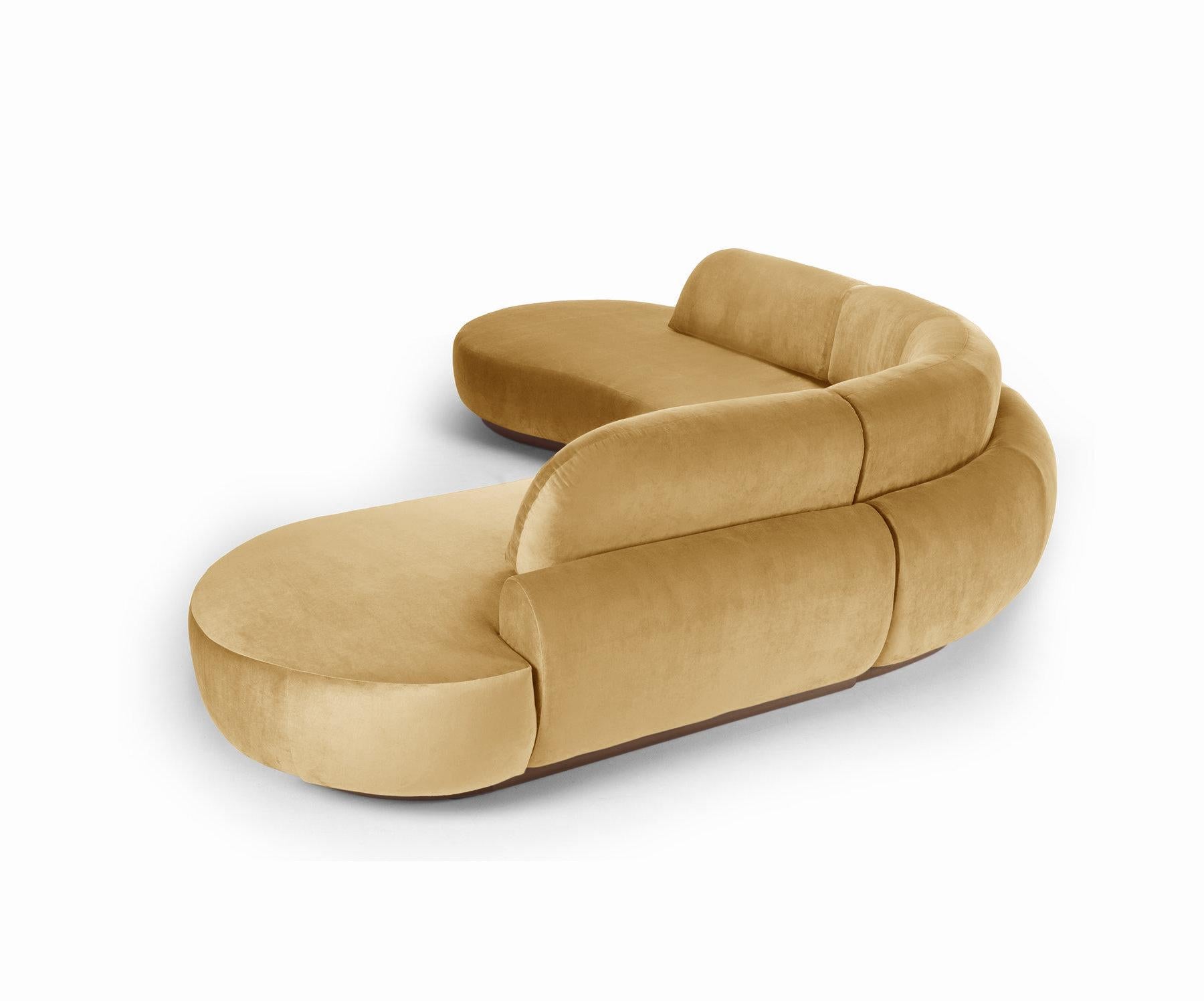 Modern Naked Curved Sectional Sofa, 3 Piece with Natural Oak and Vigo Plantain For Sale