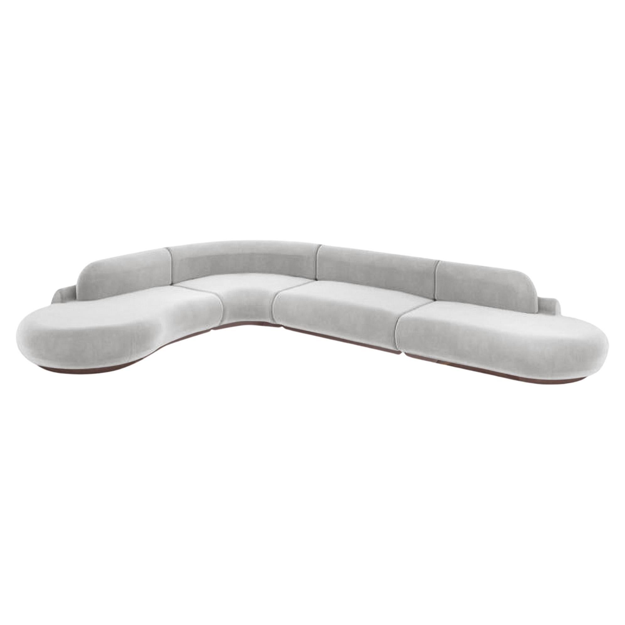 Sofá Seccional Curvo Desnudo, 4 Piezas con Fresno Haya-056-1 y Aluminio