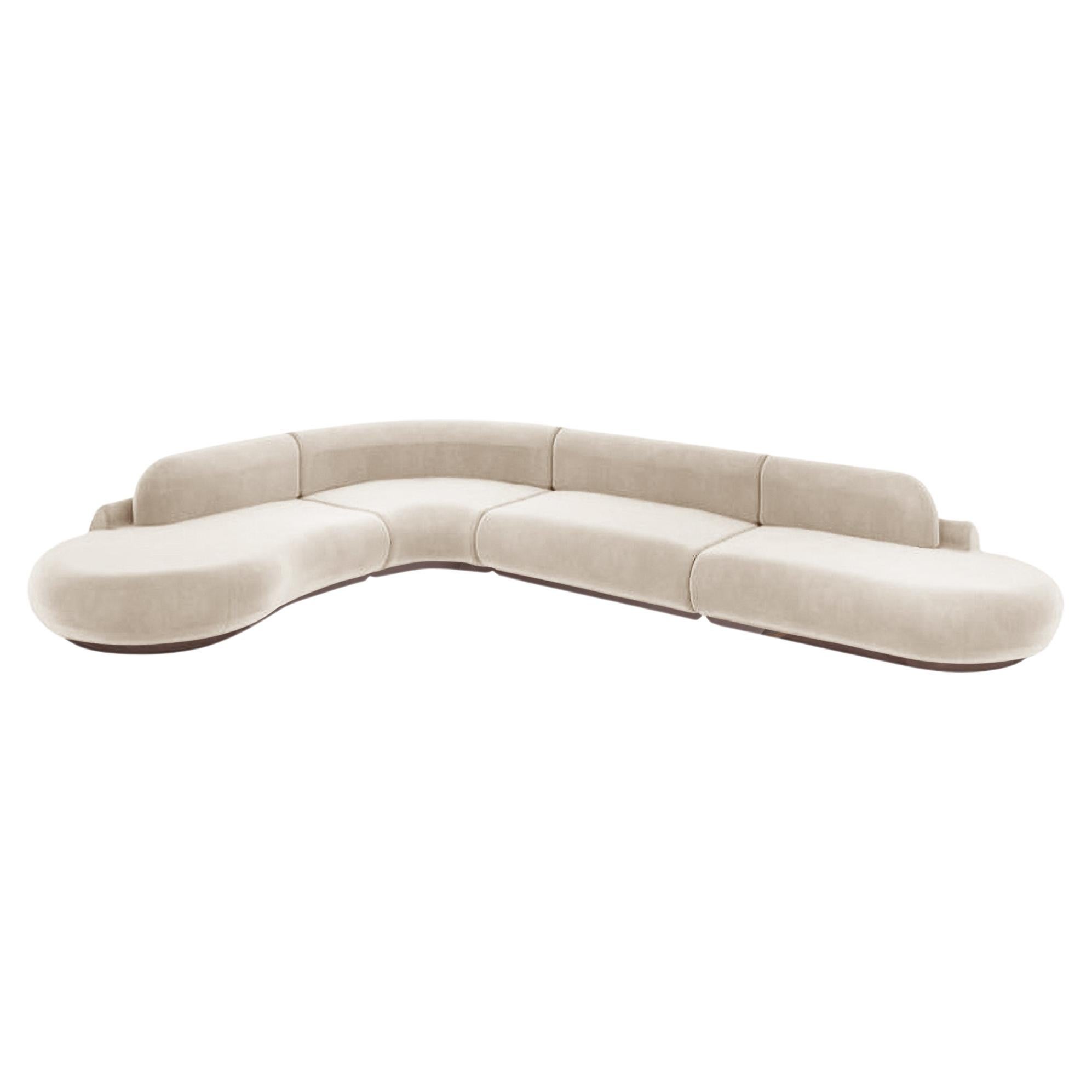 Naked Curved Sectional Sofa, 4 Piece with Beech Ash-056-1 and Boucle Snow