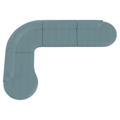 Canapé sectionnel à courbes nues, 4 pièces avec frêne de hêtre-056-1 et bleu foncé Paris