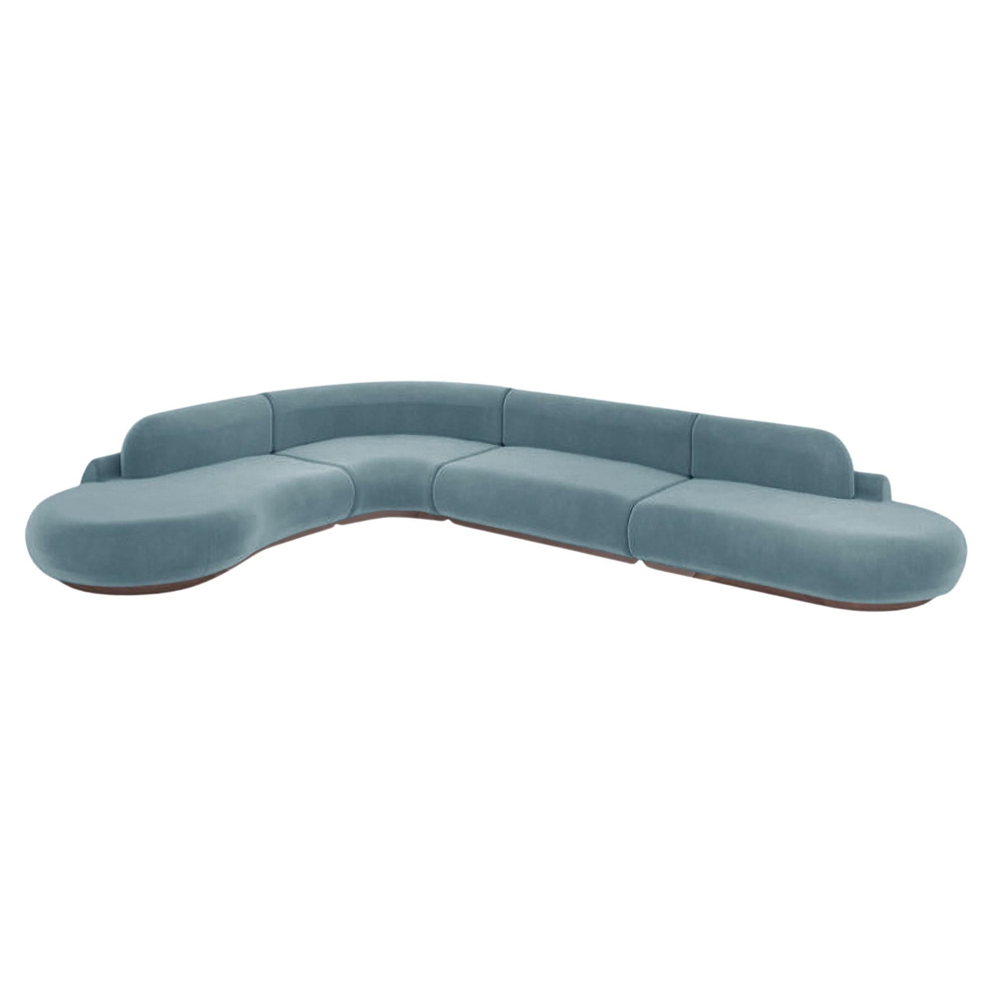 Gebogenes, gebogenes Sofa, 4 Stück, Eschenholz-Asche-056-1 und Pariser Dunkelblau