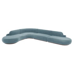 Gebogenes, gebogenes Sofa, 4 Stück, Eschenholz-Asche-056-1 und Pariser Dunkelblau
