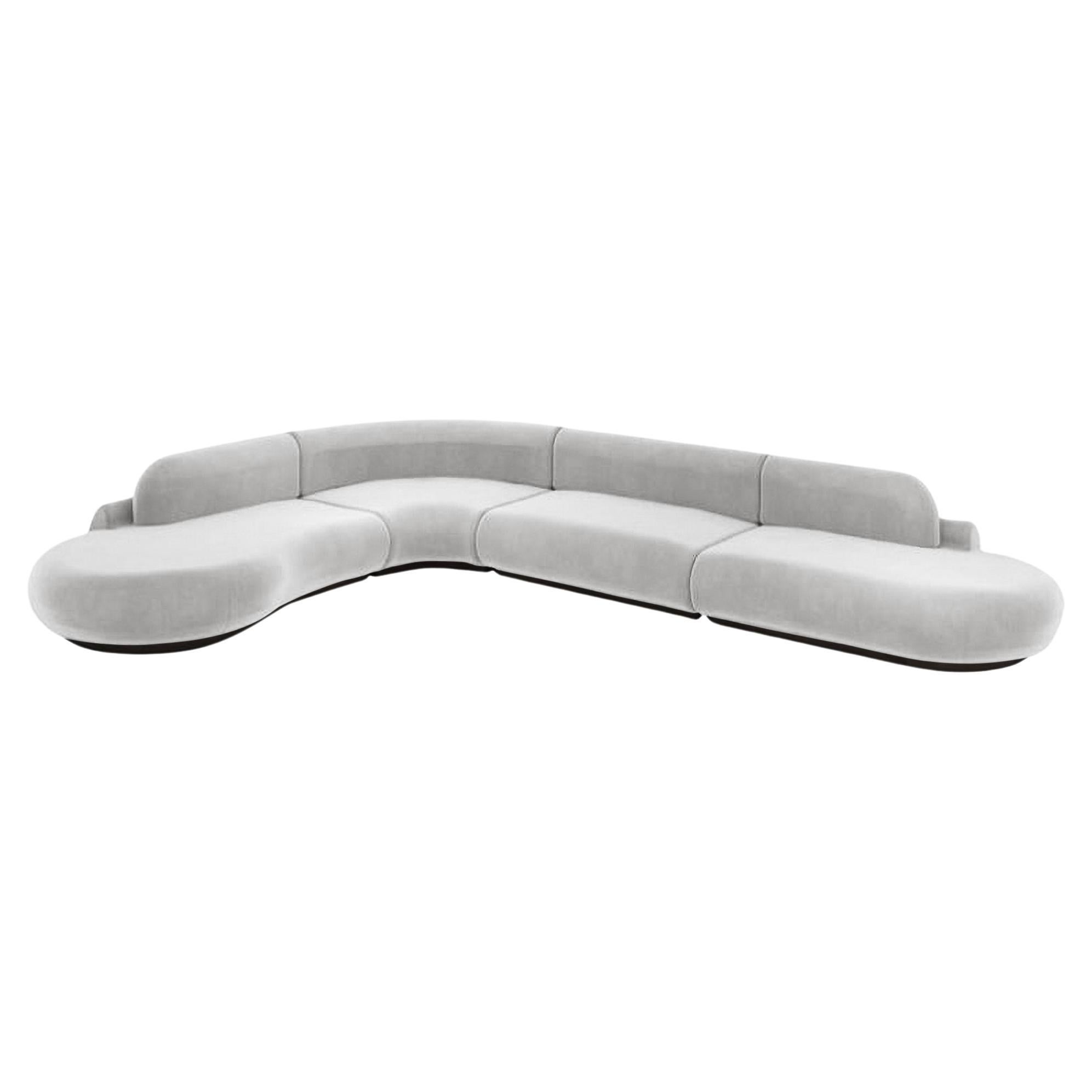 Naked Curved Sectional Sofa, 4 Piece with Beech Ash-056-5 and Aluminium