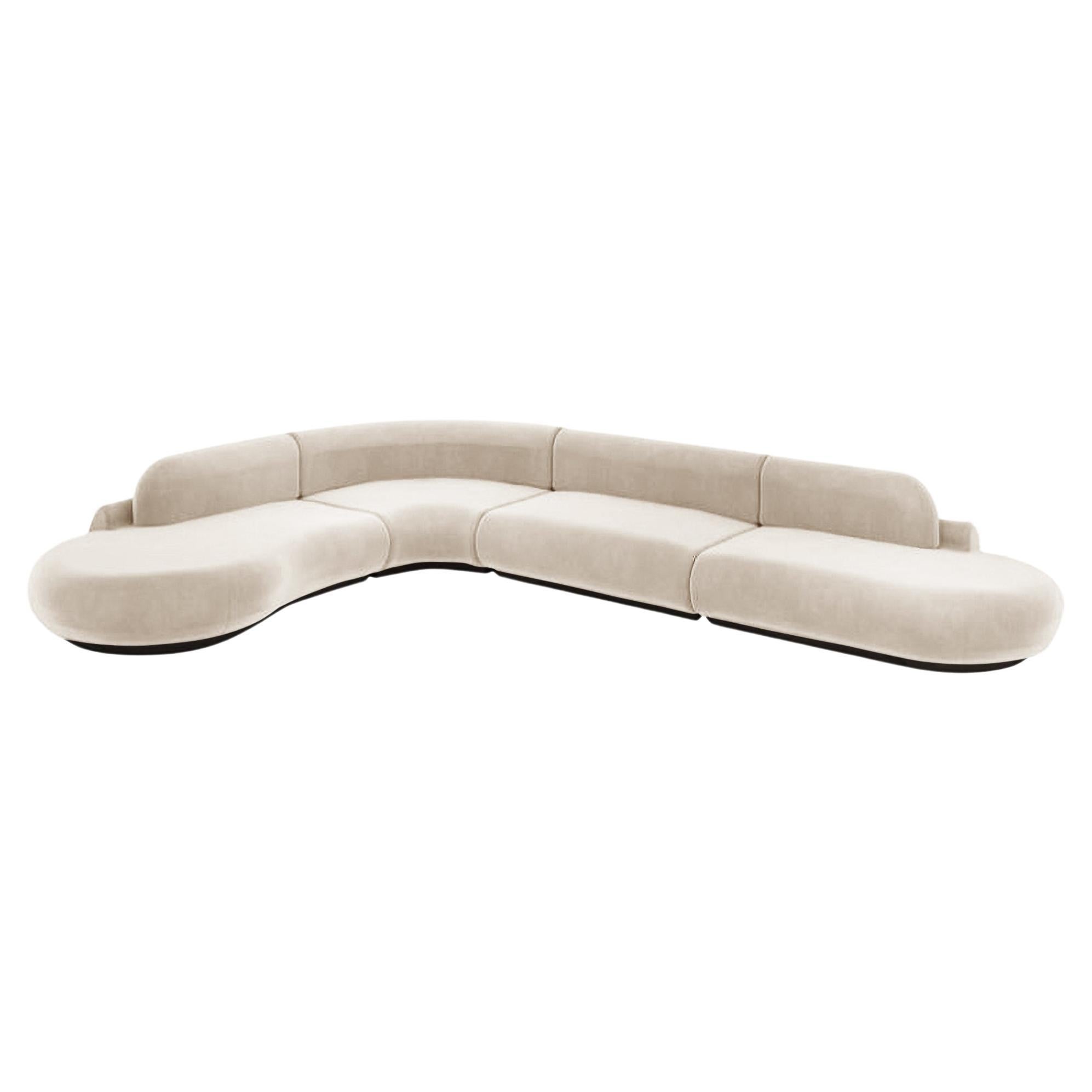 Naked Curved Sectional Sofa, 4 Piece with Beech Ash-056-5 and Boucle Snow For Sale
