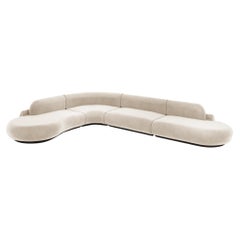 Naked Curved Sectional Sofa, 4 Piece with Beech Ash-056-5 and Boucle Snow