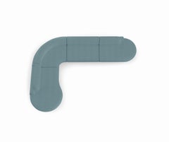 Sofá Seccional Curvo Desnudo, 4 Piezas con Fresno Haya-056-5 y Azul Oscuro París