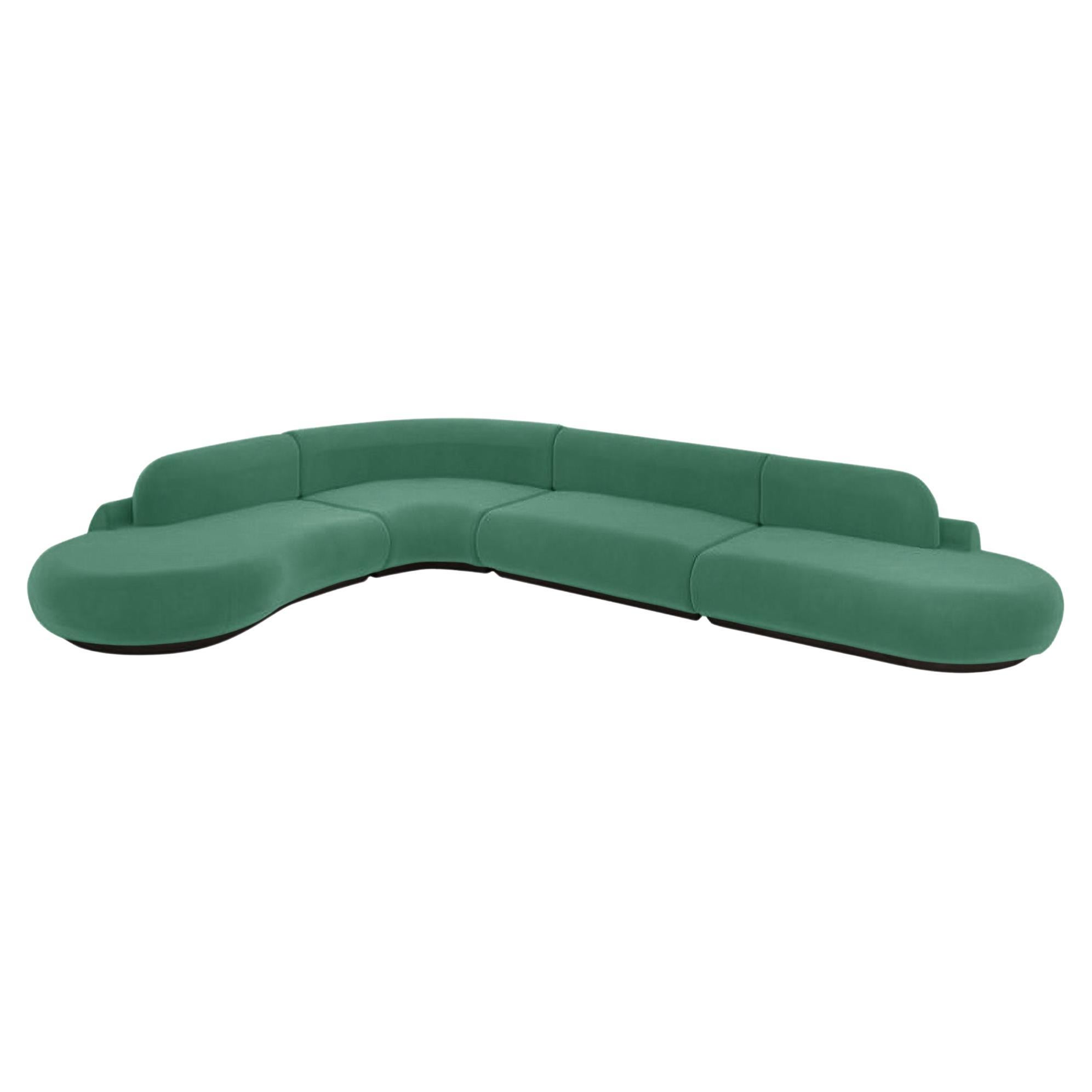 Canapé sectionnel à courbes nues, 4 pièces avec hêtre en hêtre-056-5 et vert de Paris en vente