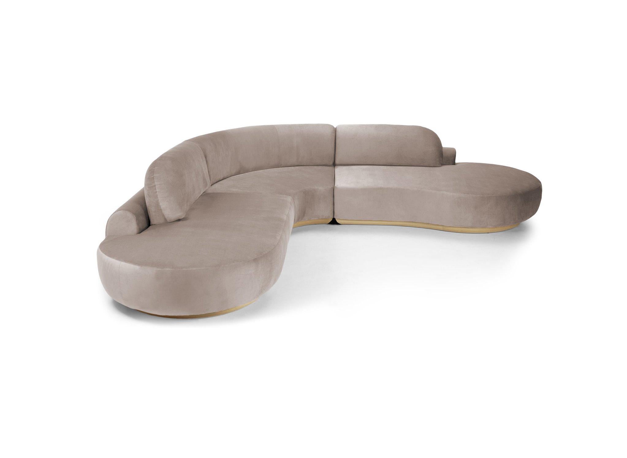 Naked Curved Sectional Sofa, 3 Piece with Natural Oak and Paris Mouse For Sale