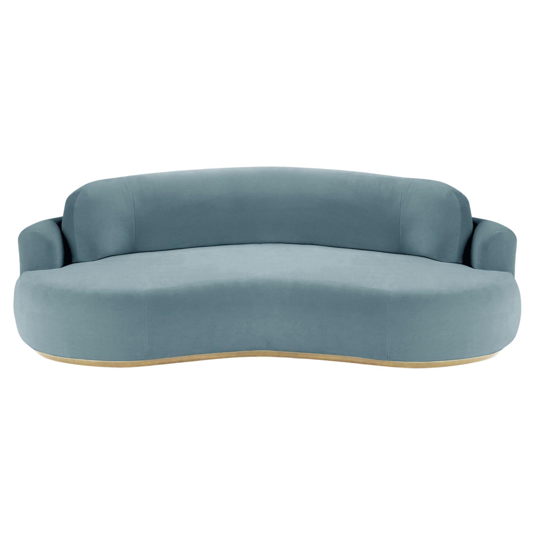 Naked Curved Sofa, Medium with Natural Oak and Paris Dark Blue