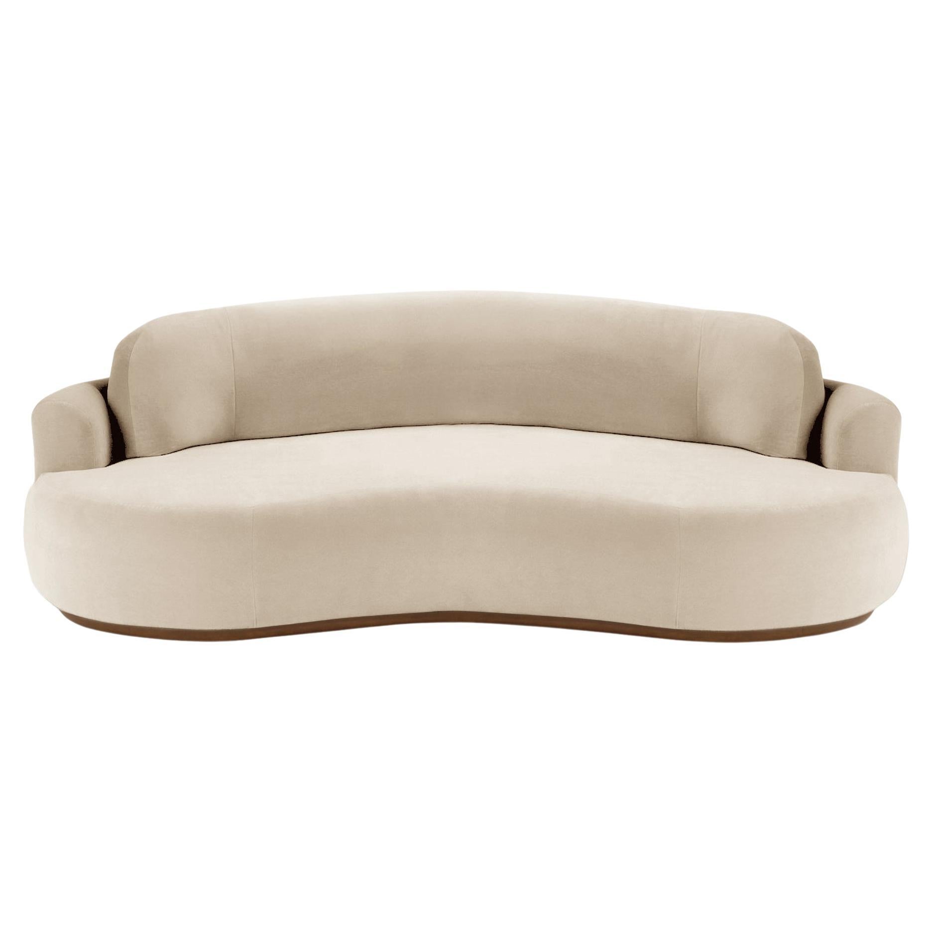 Divano Curvo Naked, Piccolo con Faggio-056-1 e Boucle Snow in vendita
