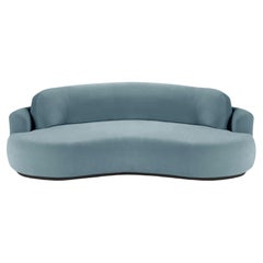 Gebogenes Sofa, klein mit Eschenholz-Asche-056-5 und Pariser Dunkelblau