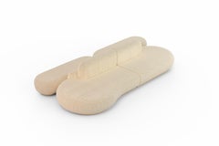 Naked Pouf 1 with Smooth Blossom Fabric and Natural Wood Base