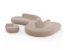 Naked Pouf 2 with Smooth Blossom Fabric and Natural Wood Base