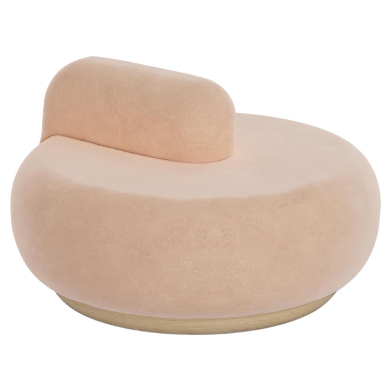 Naked Pouf 2 with Smooth Blossom Fabric and Natural Wood Base For Sale