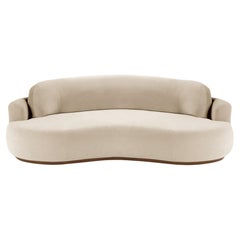 Nacktes Rundsofa, klein mit Buche Esche-056-1 und Boucle Snow