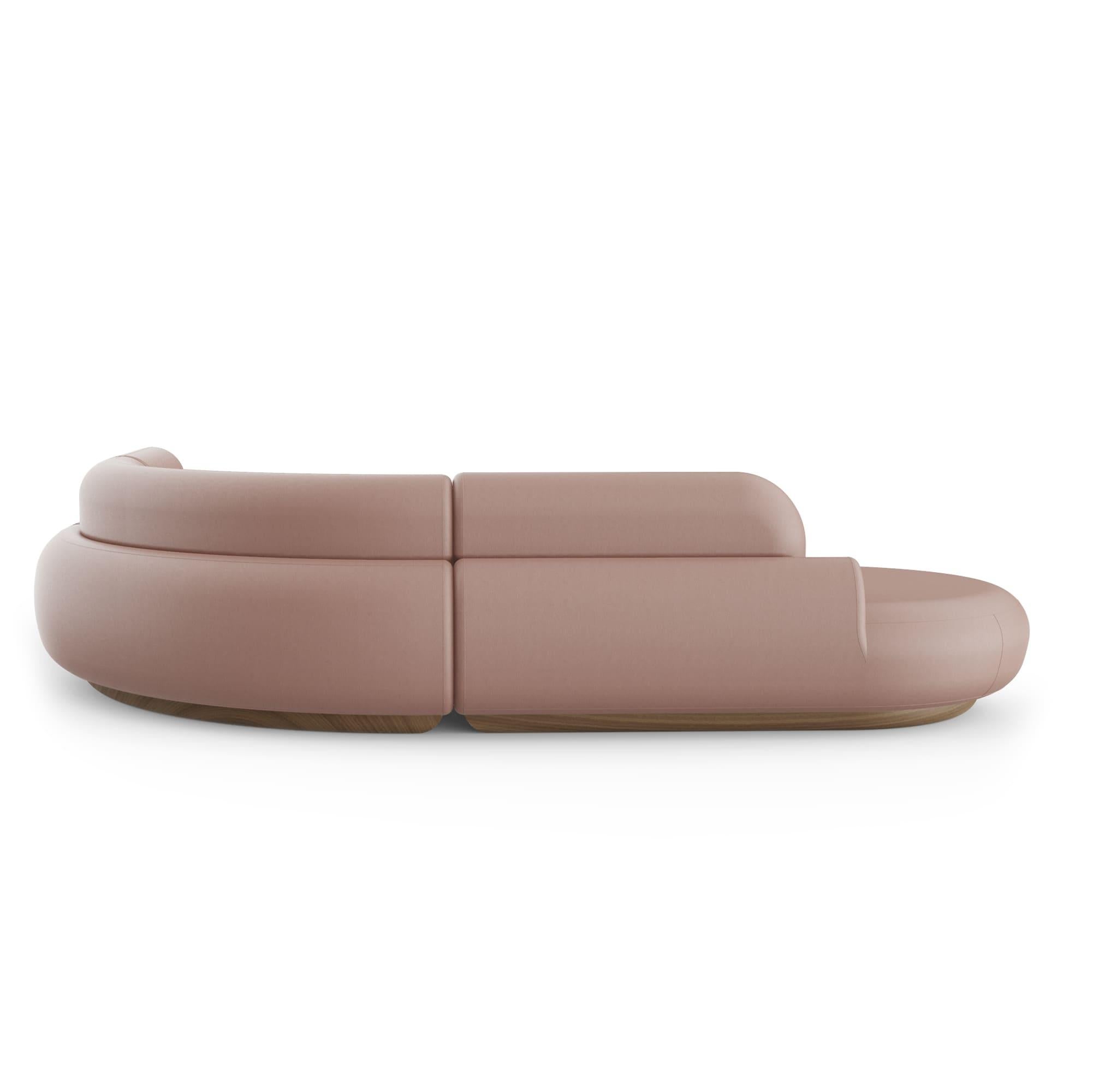 Naked Sofa by Dooq
Dimensions: W 312 x D 332 x H 78 cm
Seat height 40 cm
Materials: Base beechwood
Upholstery synthetic leather
Also available in smooth velvet  

Naked sofa reveals sculptural and organic shape meant to embrace the user and