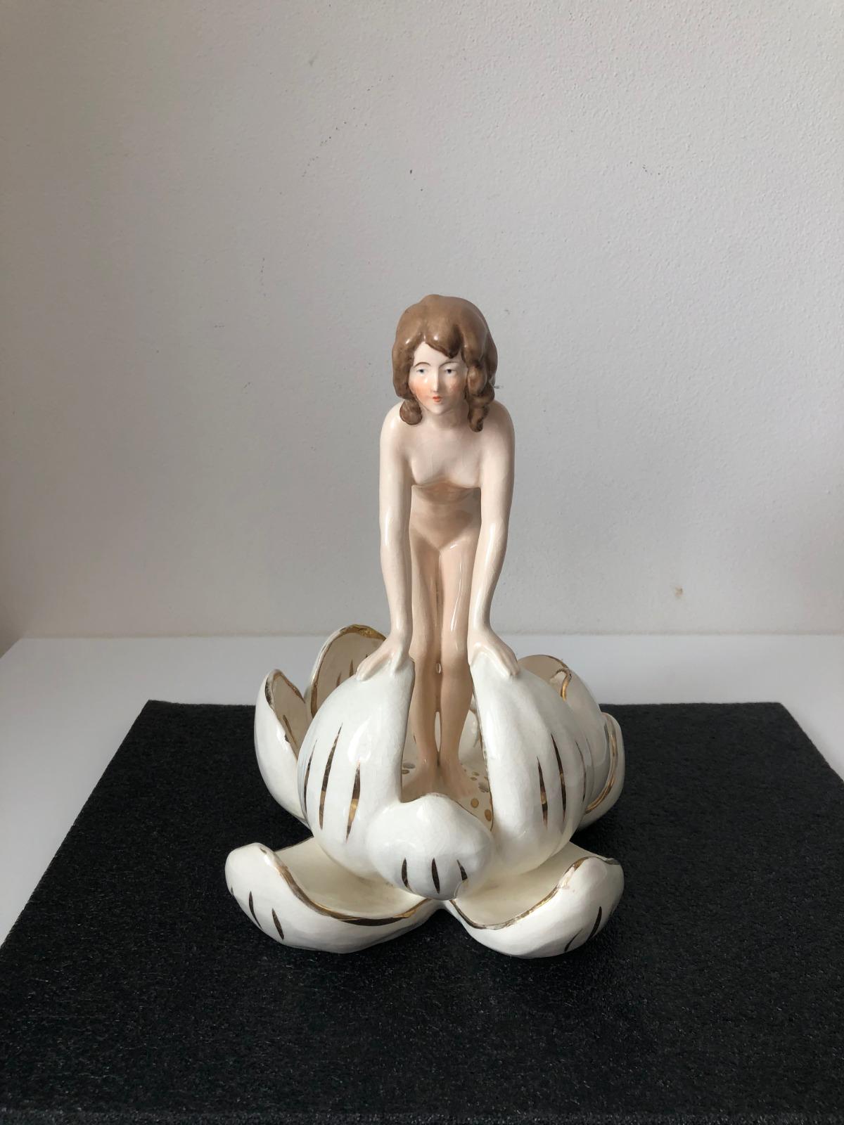 Art Deco Naked Woman in the Lily by Royal Dux For Sale