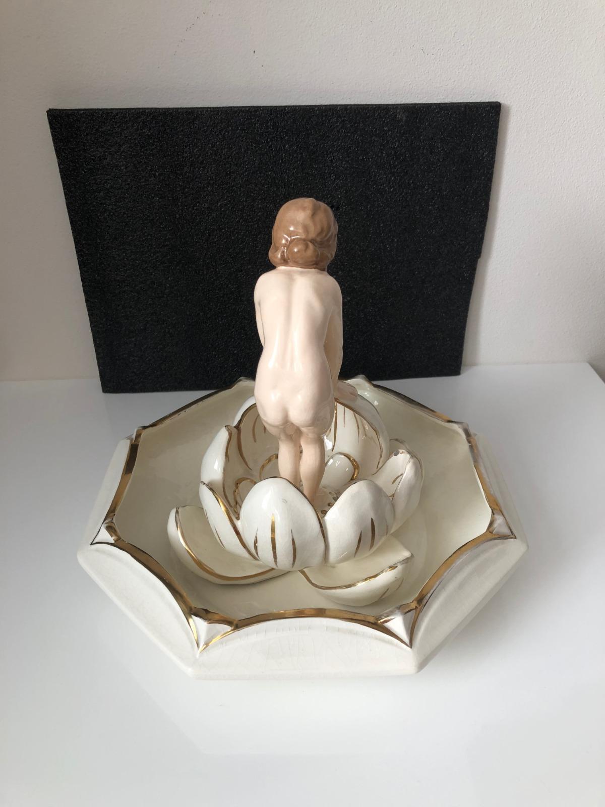 Porcelain Naked Woman in the Lily by Royal Dux For Sale