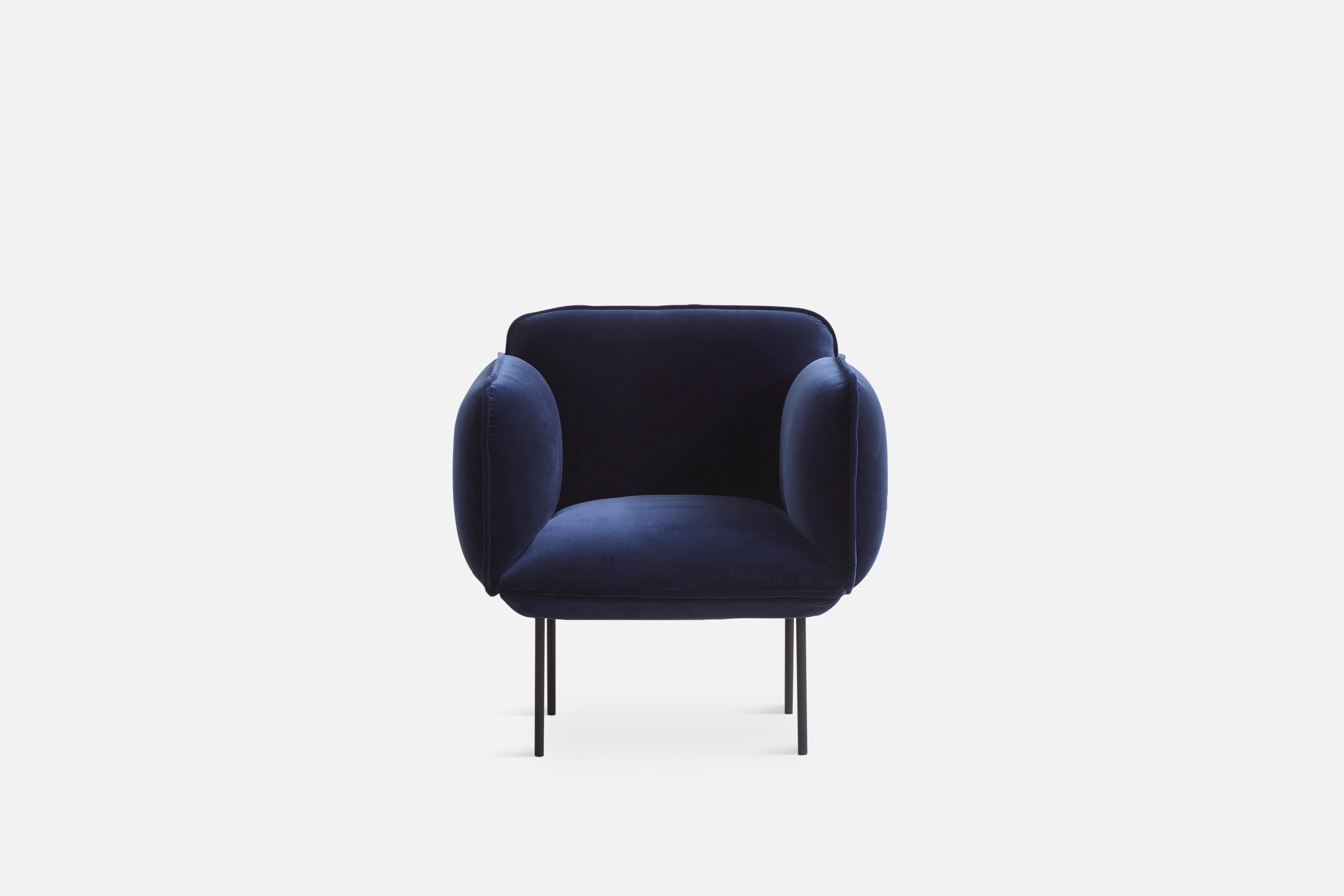Nakki armchair by Mika Tolvanen
Materials: Foam, Plywood, Elastic Belts, Memory Foam, Fabric (harald 3, 0182)
Dimensions: D 75 x W 85 x H 83 cm
Also available in different colours and materials. 

The founders, Mia and Torben Koed, decided to