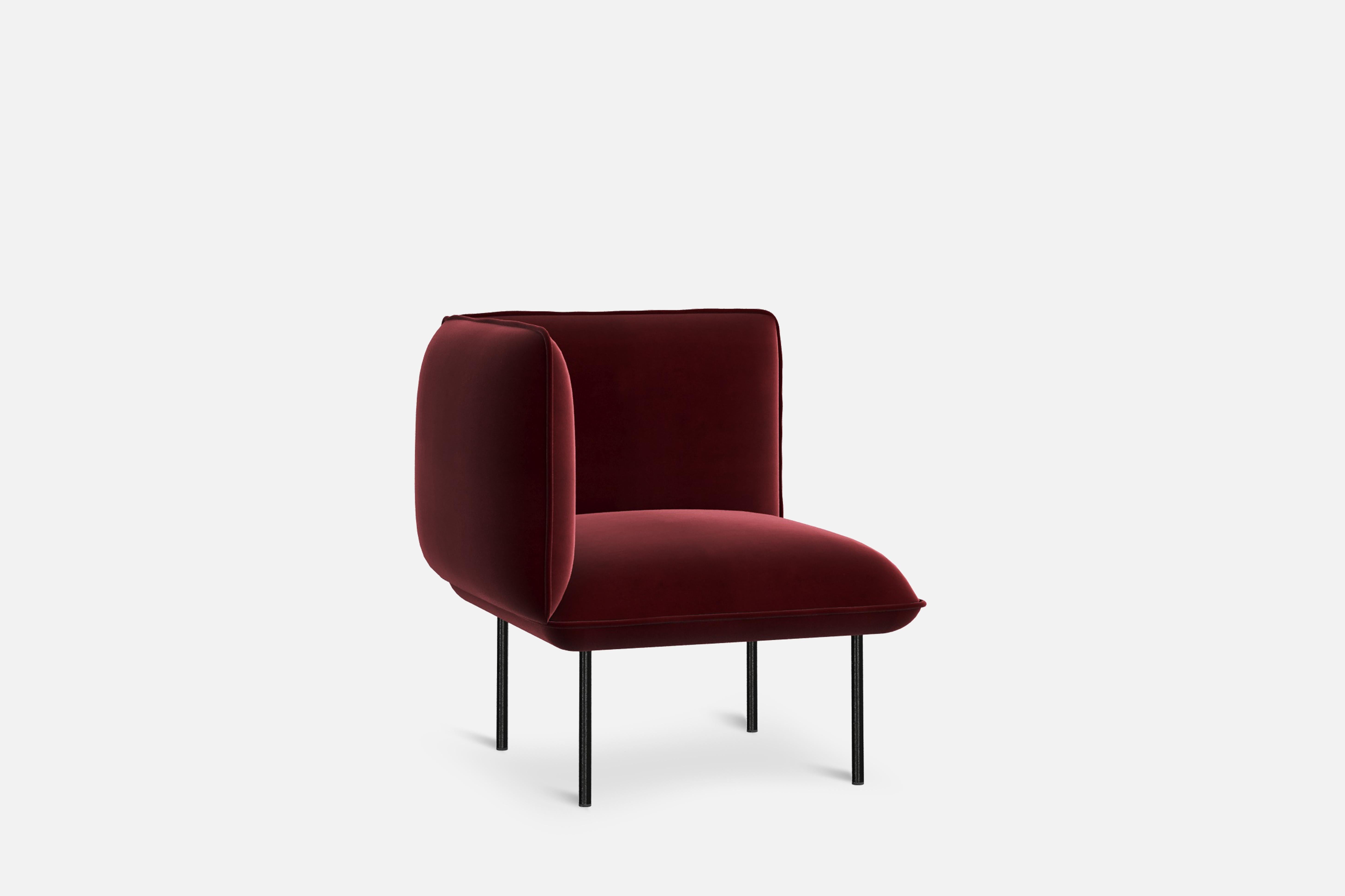 Nakki lobby corner module by Mika Tolvanen.
Materials: foam, plywood, elastic belts, memory foam, fabric (Harald 3).
Dimensions: D 78 x W 78 x H 82 cm.
Also available in different colours and materials.

The founders, Mia and Torben Koed,