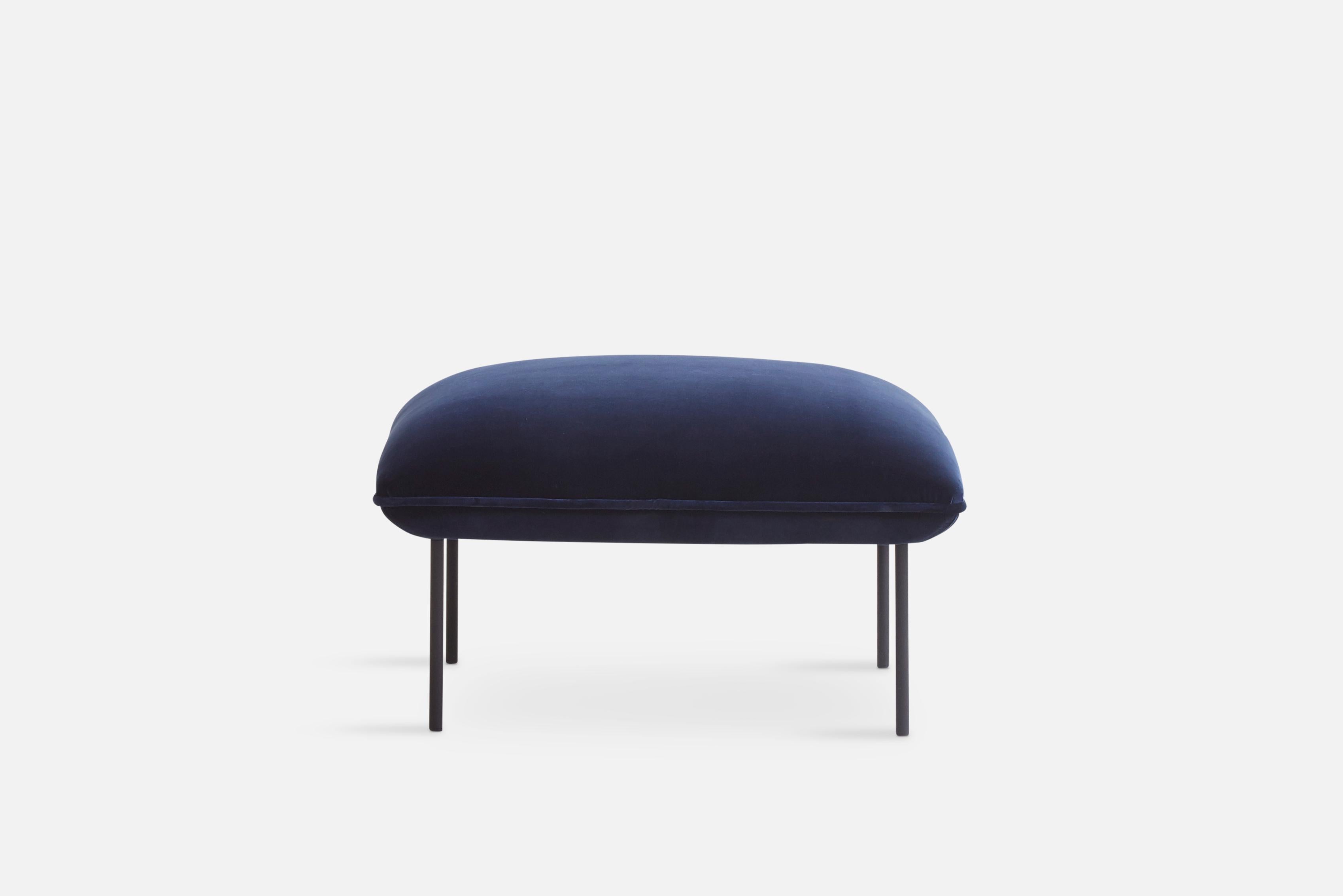 Nakki ottoman by Mika Tolvanen
Materials: Foam, Plywood, Elastic Belts, Memory Foam, Fabric (Harald 3, 0182)
Dimensions: D 80 x W 80 x H 46 cm
Also available in different colours and materials. 

The founders, Mia and Torben Koed, decided to