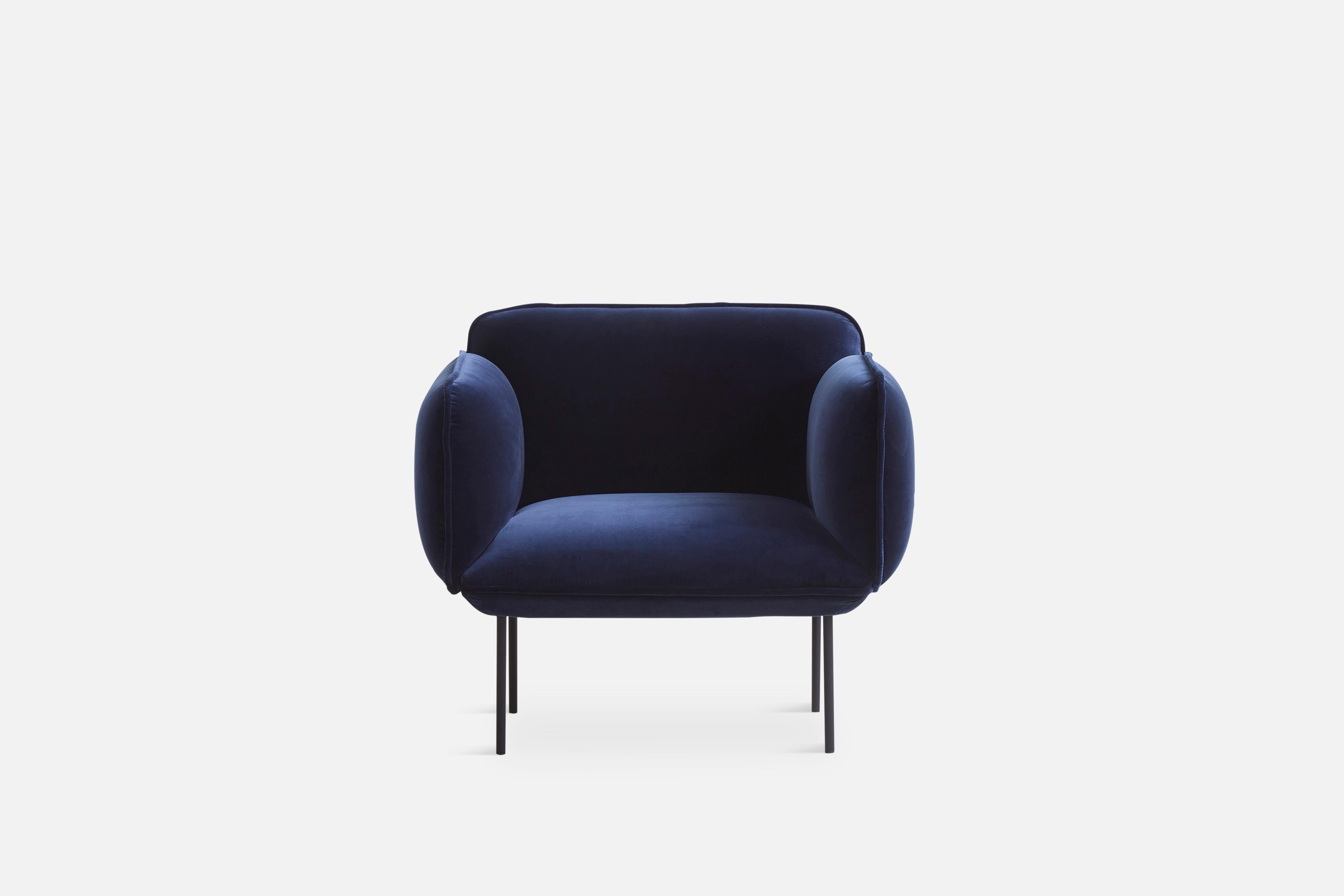 Nakki seater 1 by Mika Tolvanen.
Materials: Foam, Plywood, Elastic Belts, Memory Foam, Fabric (Harald 3, 0182).
Dimensions: D 78 x W 97 x H 83 cm.
Also available in different colours and materials. 

The founders, Mia and Torben Koed, decided