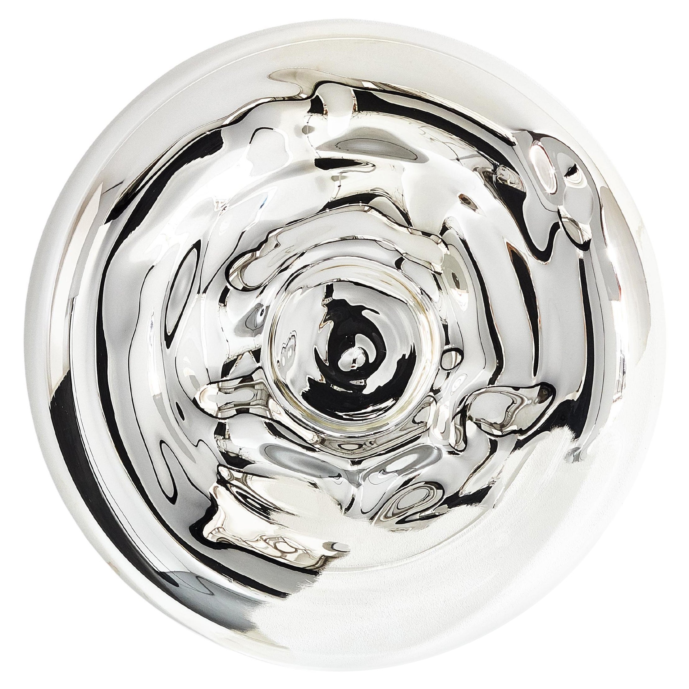 Näkki1_Handcrafted Silver-Plated Mold-Blown Glass Round Wall Mirror by S. Völker