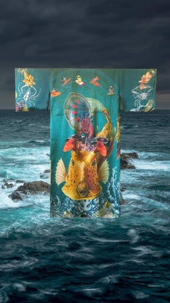 Nakol Art by Natalia Kolpakova, Doggie Surfing, 100% Silk Scarf, 2021