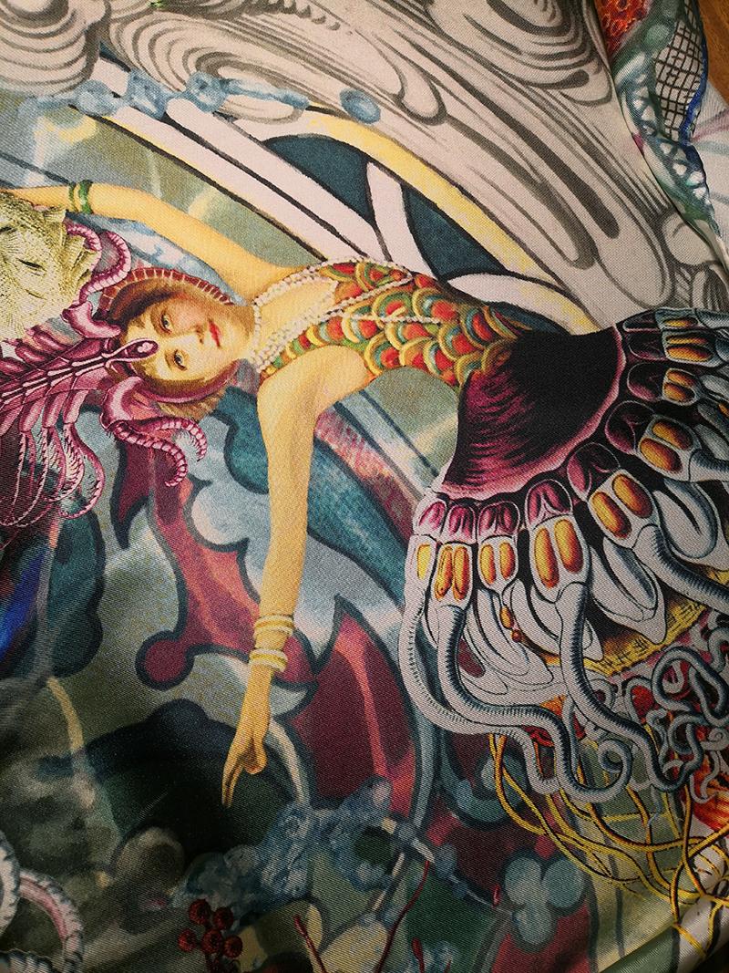 Nakol Art by Natalia Kolpakova, Fountain, 100% Silk Scarf, 2020 In New Condition For Sale In Falmouth, GB