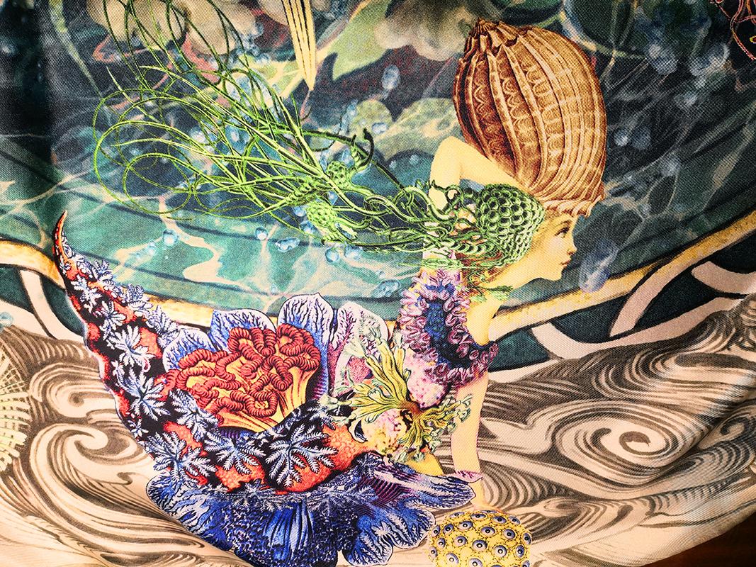 Contemporary Nakol Art by Natalia Kolpakova, Fountain, 100% Silk Scarf, 2020 For Sale