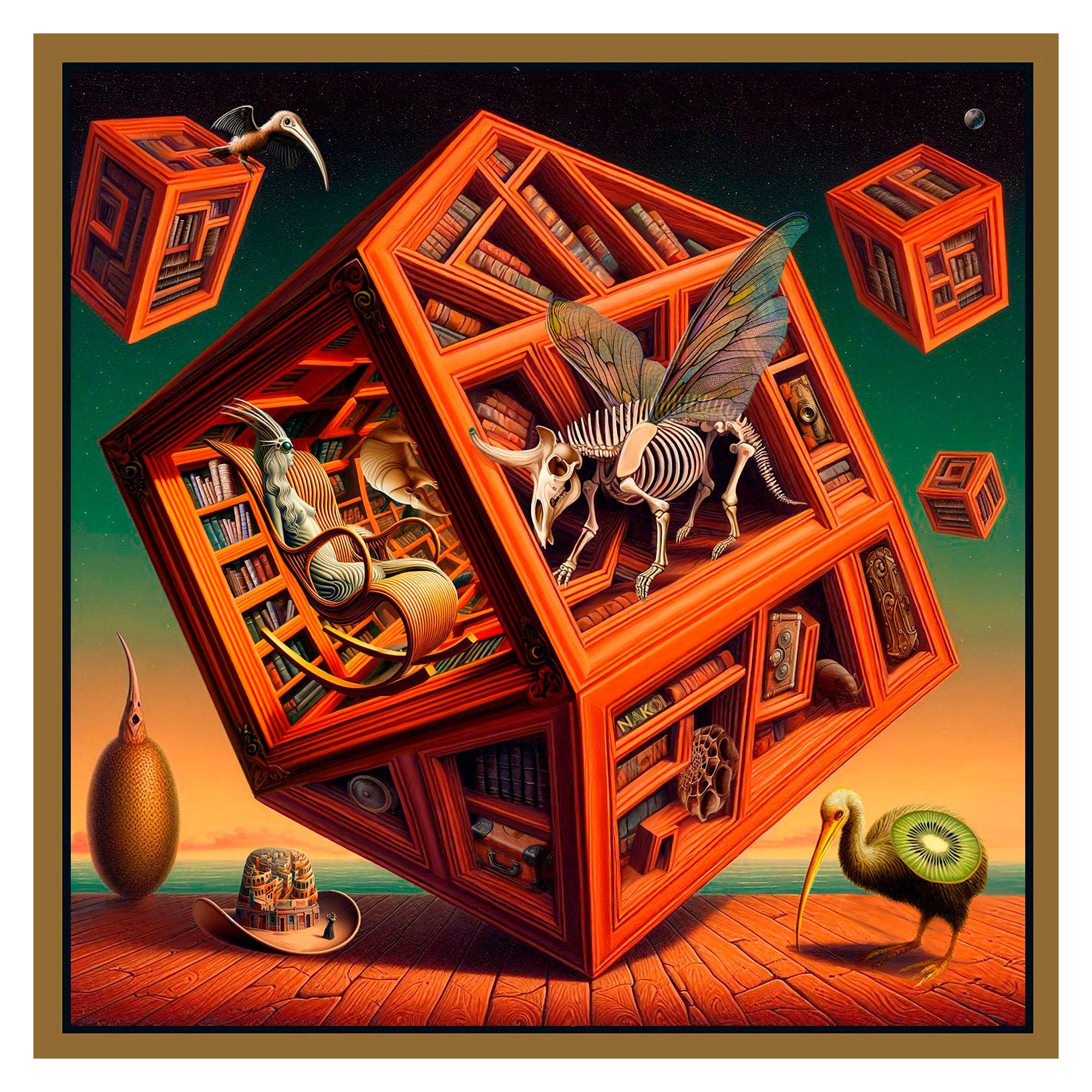 Nakol Art by Natalia Kolpakova, Library, 100% Silk Scarf For Sale