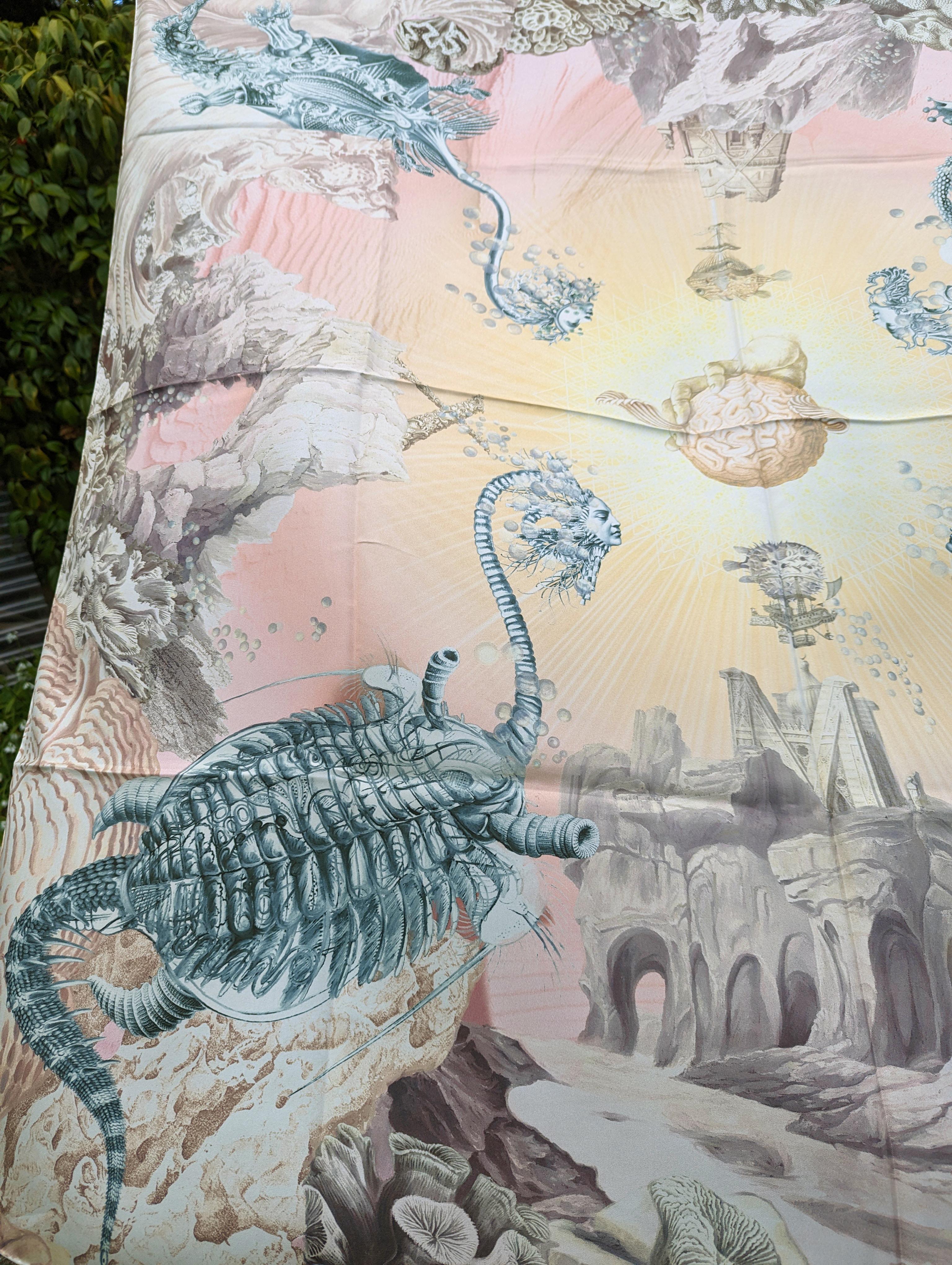 English Nakol Art by Natalia Kolpakova, Tracheasaurus, 100% Silk Scarf For Sale
