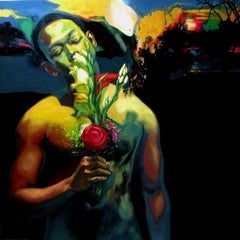 Pittura acrilica su tela di Nakul Mondal intitolata "Golden Night", 2014