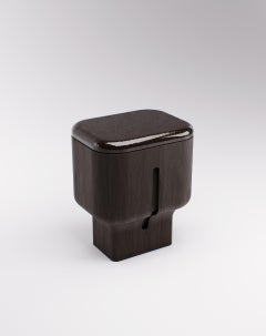 Nala Side Table in Natural Oak and Lava Stone Finish by Pendhapa