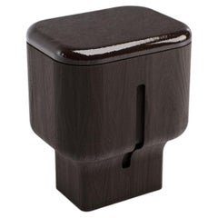 Nala Side Table in Natural Oak and Lava Stone Finish by Pendhapa