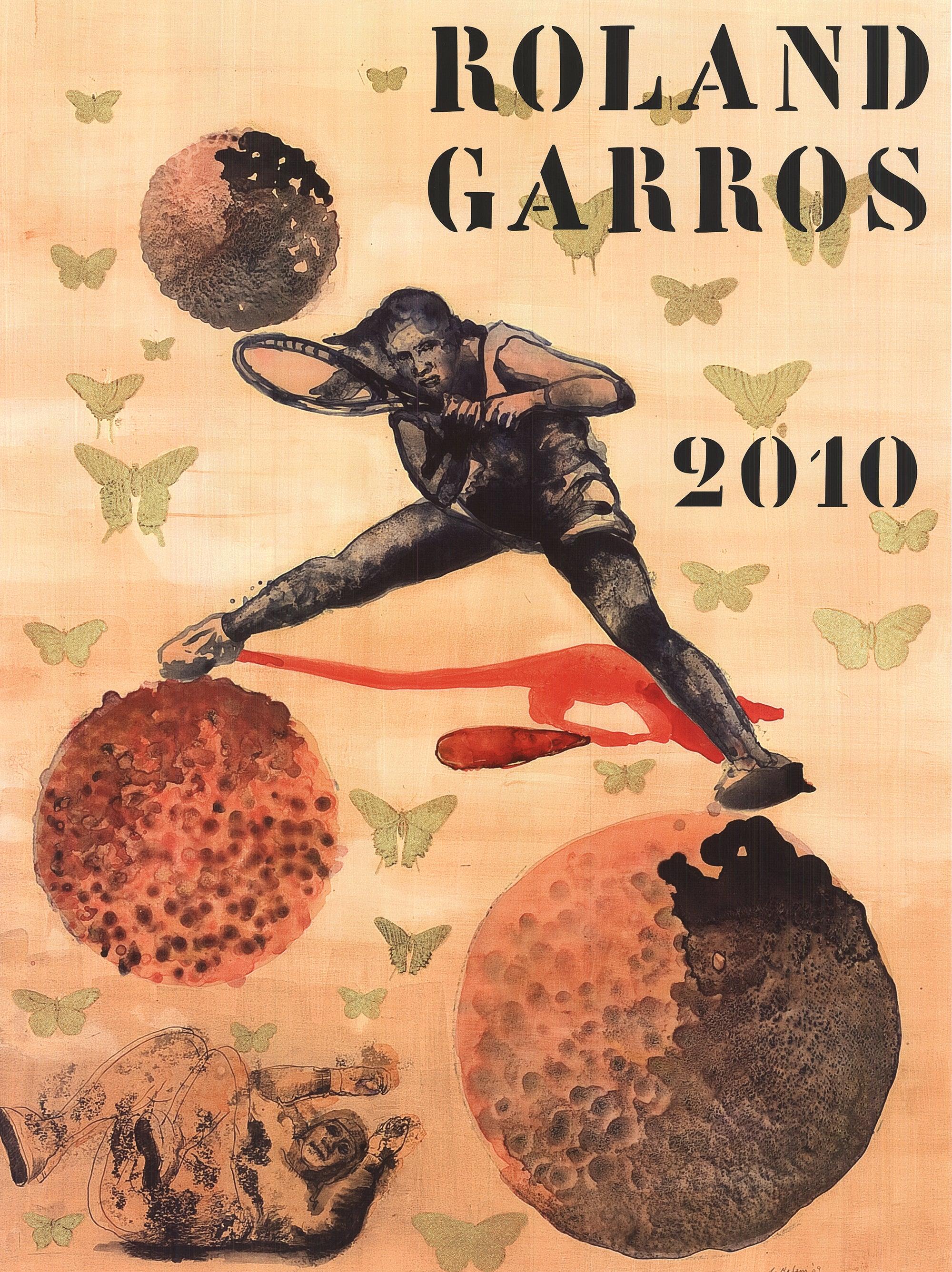The 2010 Roland Garros print by Nalini Malani, an acclaimed Indian contemporary artist known for her innovative use of multimedia and her exploration of socio-political themes, offers a unique and culturally rich interpretation of the French Open.